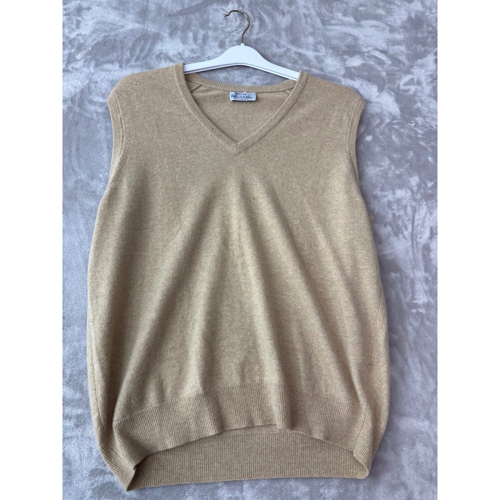 Bullock & Jones Tan 100% Cashmere V-Neck Sweater Vest Made in Scotland Mens S